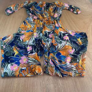 Toxik L Tropical Wide-Leg Jumpsuit Lightweight Faux Tie Waist